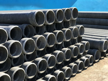 Close-up of stack of pipes