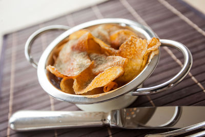 Close-up of snacks in bowl