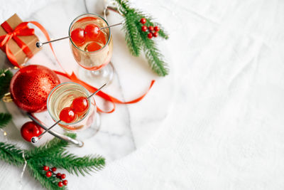 Close-up of christmas decorations on table