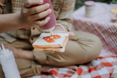 Sandwich bread with love shape sauce