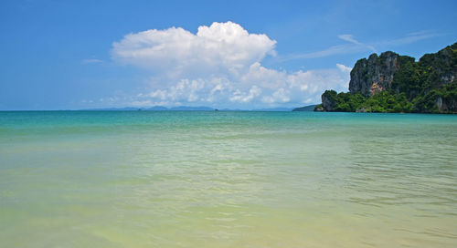 Scenic view of calm sea against cloudy sky