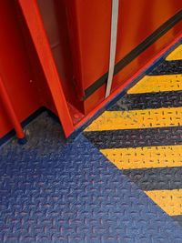 High angle view of road marking on street