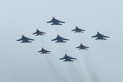 Low angle view of airplane flying in sky