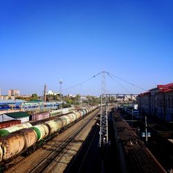 Railroad tracks against clear sky