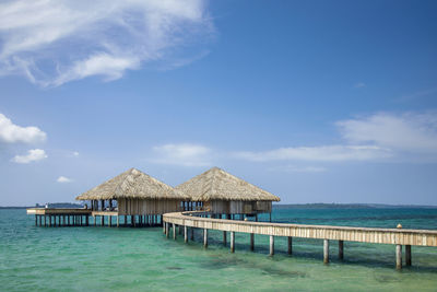Traditional wooden bungalows in maldives 