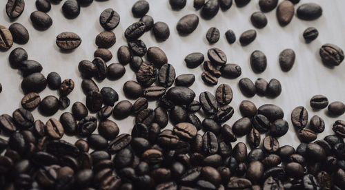 High angle view of coffee beans on table