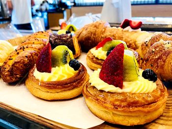 Close-up of dessert served on table