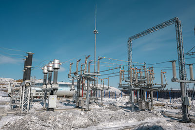 Electrical substation outside in winter