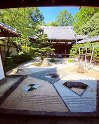 View of building with trees in garden