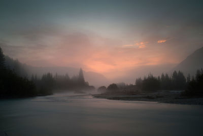 Scenic view of landscape against sky during sunset