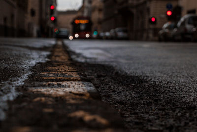 Surface level of road at night