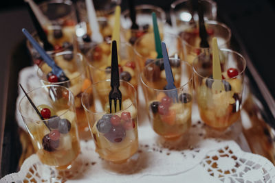 High angle view of ice cream on table