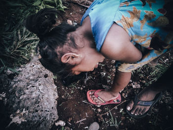 High angle view of young woman