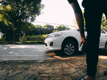 Rear view of man standing on street