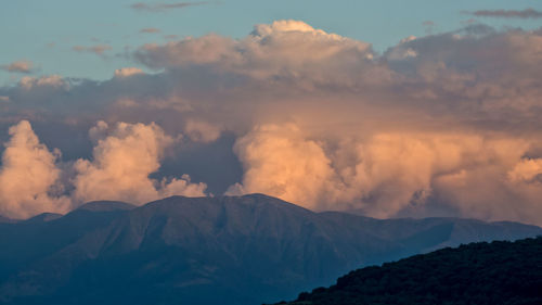 Scenic view of mountains against sky during sunset