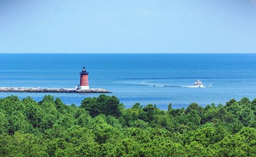 Scenic view of sea against clear sky