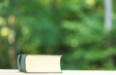 Close-up of open book on table