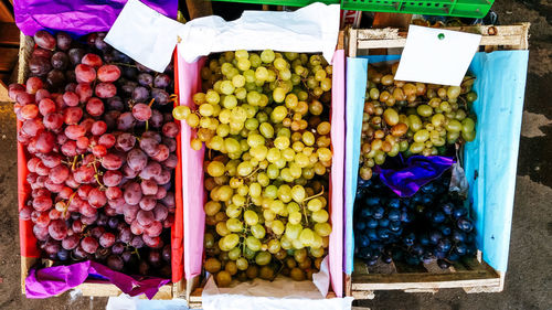 High angle view of fruits for sale in market