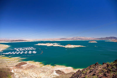 Scenic view of sea against clear blue sky