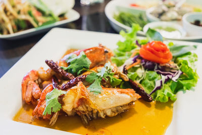 Close-up of food served in plate