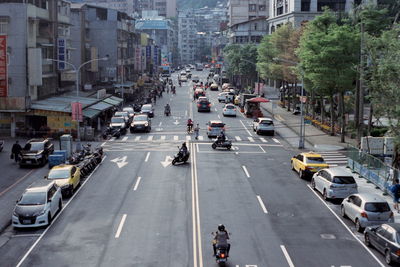 High angle view of traffic on city street