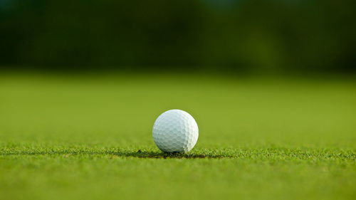 Close-up of golf ball on playing field