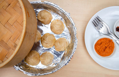 High angle view of food on table