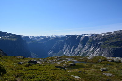 Scenic view of mountains against clear sky