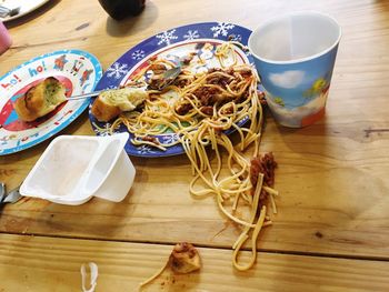 High angle view of food on table