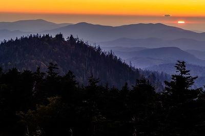 Scenic view of mountains at sunset