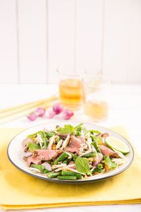 Close-up of meal served on table