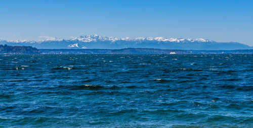 Scenic view of sea against blue sky