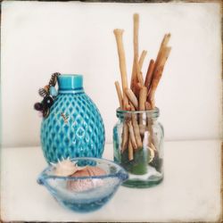 Close-up of bottles on table