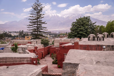 Panoramic view of cemetery against sky