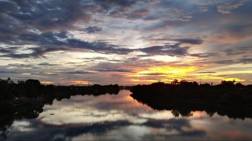 Scenic view of lake against sky at sunset