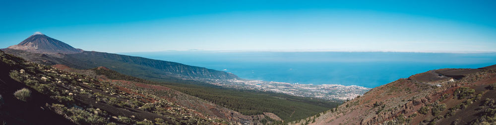 High angle view of landscape against blue sky