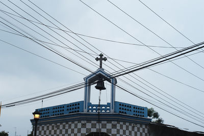 Low angle view of suspension bridge against sky