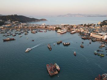 High angle view of harbor in city