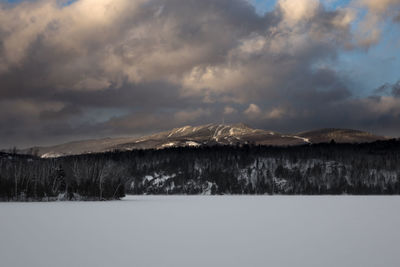 Scenic view of landscape against sky during winter