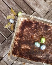 High angle view of cake on table