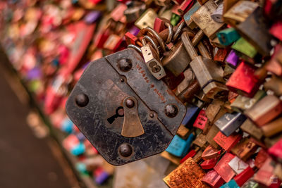 A special padlock on the railway bridge of the love locks