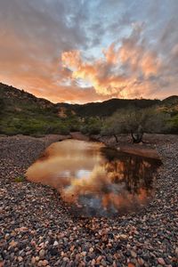 Scenic view of lake against sky during sunset
