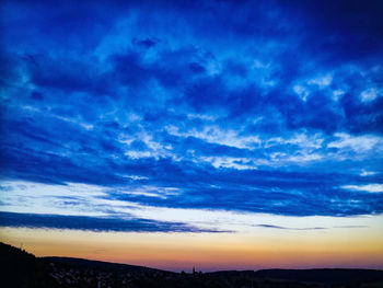 Low angle view of cloudy sky during sunset