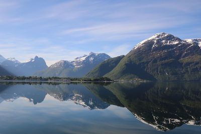 Scenic view of lake against cloudy sky