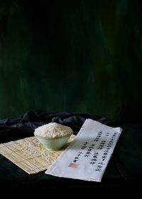 Close-up of bowl of rice on table