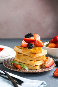 Close-up of dessert in plate on table