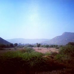 Scenic view of mountains against clear sky