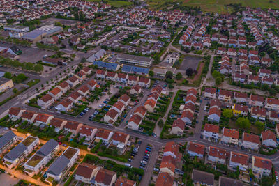High angle view of buildings in city