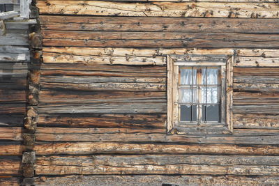 Close-up of window of wooden house