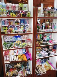 Multi colored candies in shelf